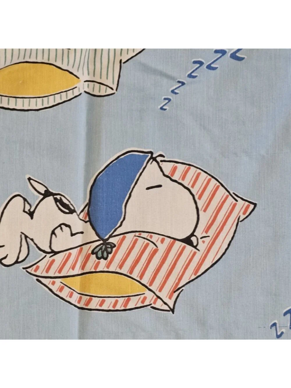 VTG Peanuts Snoopy Sleeping Expressions Full Flat Bed Sheet Blue Bibb Co Fabric